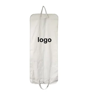 Saco de Vestido Reutilizável Personalizado à Prova de Poeira Branco com Zíper em Lona de Algodão com Logótipo Suspenso