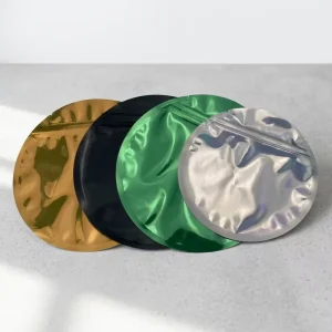 Sac en mylar en forme ronde, poche circulaire étanche avec zip et scellage thermique pour échantillons de bijoux, bonbons, impression numérique en petite série