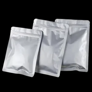 Borse a zip in alluminio argentato, imballaggio in plastica, borsa con fondo piatto sigillato a zip, borsa in alluminio da 7 Mil 8 Mil per alimenti