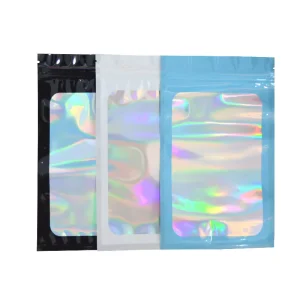 Poche échantillon Mylar étanche, sachets holographiques ziplock pour bijoux, faux cils, gloss à lèvres, petites affaires