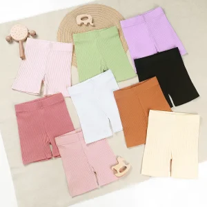 Celana Anak Perempuan Warna Solid Musim Panas, Pinggang Elastis, Katun Organik, Celana Pendek Biker