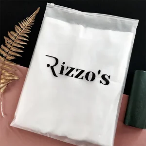 Borsa di imballaggio trasparente in PE per abbigliamento, richiudibile con zip, stampata, in materiali riciclati