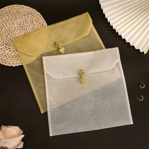Túi đựng quà bằng organza trắng trong suốt cho váy, quần áo, đồ lót, mỹ phẩm với nắp gập