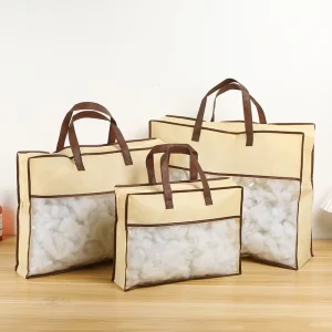 Kantong Penyimpanan Selimut PVC Transparan Empat Potong Non-Woven Ritsleting Kustom untuk Kemasan Bantal Tekstil Rumah yang Aman