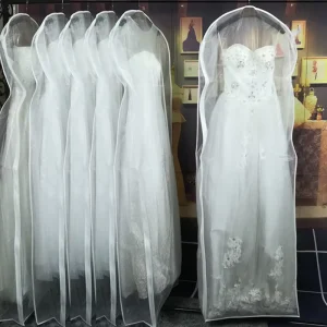 Copertura per Abito da Sposa Trasparente in Velo con Zip Laterale, Borsa di Stoccaggio Personalizzata in Organza di Lusso