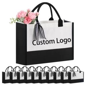 Personalisierte Klassische Canvas-Tasche mit Innentasche und Reißverschluss, Einkaufstasche, DIY-Geschenk für Hochzeiten, Schlichte Canvas-Taschen
