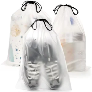 Bolsa de embalaje translúcida y resistente al agua de 30*40 cm con cordón para zapatos, bolsa de embalaje para viajes al aire libre