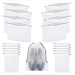 Pochette de rangement pour chaussures en plastique translucide imperméable avec cordon pour les voyages en plein air