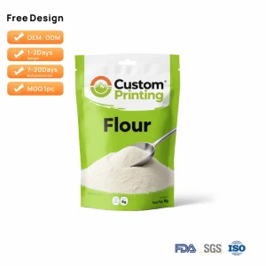 Kantong Pouch Berdiri Tepung Terigu Cetak Digital Cetak Kustom MOQ 100pcs Kantong Kemasan Tahan Kelembapan Grade Makanan Resealable