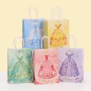 YS Umweltfreundliche biologisch abbaubare Prinzessinnenkleid bedruckte Kraftpapier-Tragetasche für Geschenke zum Kindergeburtstag