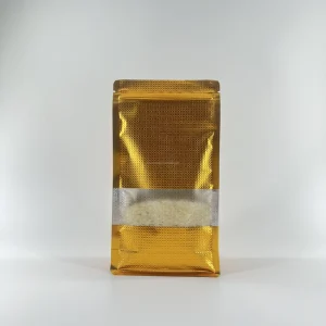 Benutzerdefinierte Druckplastik-Reißverschlussbeutel Goldverpackung Stehbeutel mit Reißverschluss und Sichtfenster