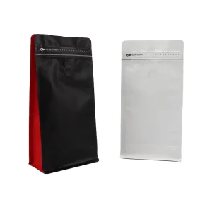 Kundenspezifische Druckplastiktüten für Kaffee, wiederverschließbare Flachboden-Kaffeeverpackungen mit Ventil und Reißverschluss