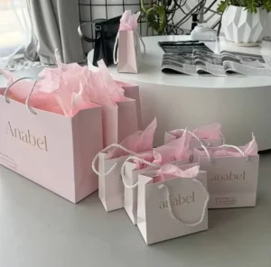 Maßgeschneiderte Designer-Logo-Druck Einkaufstaschen, luxuriöse Verpackungstaschen, Geschenkverpackung