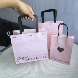 재활용 가능한 분홍색 종이 가방 맞춤형 갈색 크래프트 종이 가방 손잡이 포함 로고 삽입 가능