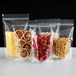 Voedsel ziplock transparante staande zakken herbruikbare platte bodem ziplock plastic verpakkingszakken met rits voor snacks noten