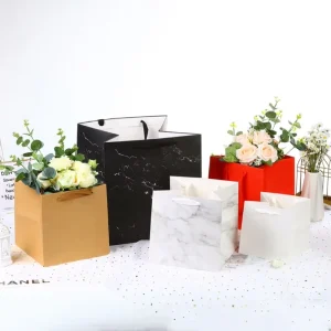 花・ケーキ包装用角型紙袋 結婚式ギフト紙袋 ロープハンドル付き