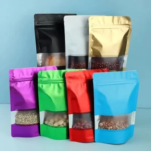 Sac en polyester transparent avec fermeture éclair pour emballage d'en-cas et de bonbons pour enfants, sac debout, sac scellé