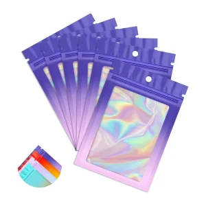 Holographische Aluminiumfolie geruchshemmende wiederverwendbare versiegelbare Polyesterbeutel mit Farbverlauf für Lebensmittel Aufbewahrung Beutel Süßigkeiten Beutel selbstverschließbar