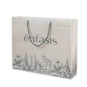 Sac en papier avec logo personnalisé de haute qualité, écologique et recyclable, impression de motifs végétaux, avec poignées renforcées, adapté pour le commerce de luxe