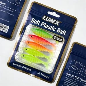 Borsa per Imballaggio di Esche Morbide Personalizzata, Borsa di Plastica per Esche Artificiali, Borsa in Poliestere con Cerniera Riutilizzabile e Antiodore con Foro di Fissaggio