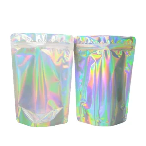 Sac en aluminium holographique réutilisable avec fermeture à glissière, emballage alimentaire