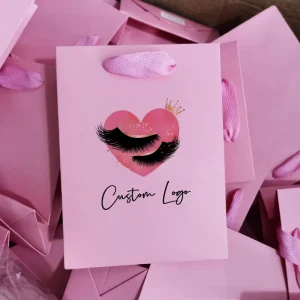 Sac de packaging pour cils, mini sac à main en rose pastel et noir, sac cadeau pour cils et bijoux